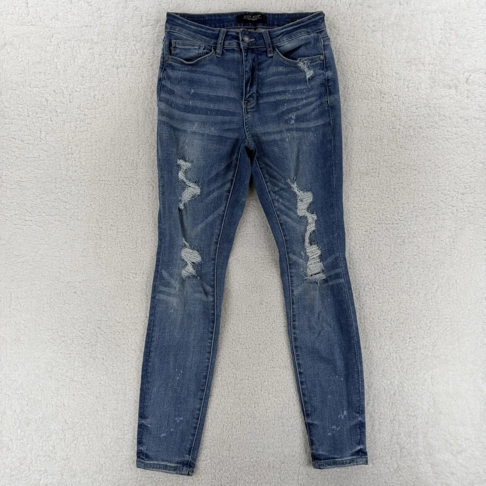 Judy Blue Skinny Jeans Womens 5/27‎ Blue Medium Wash Mid Rise Stretch Distressed